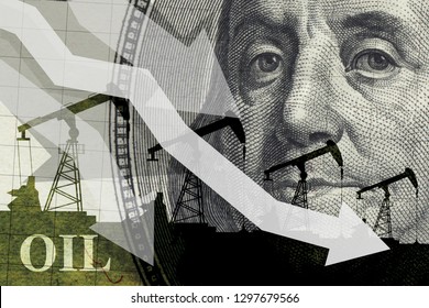 Oil Industry Crisis Concept. Drop In Oil Prices. Oil Stock Crisis. Oil Price Falling Down Graph