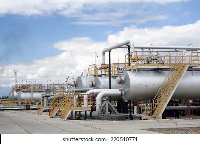 Oil Industry. Oil And Gas Refinery Plant. Industrial Scene Of Oil Extraction 