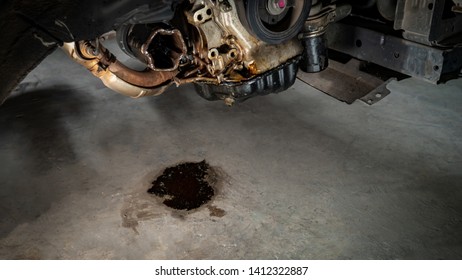 Oil Leak In The Engine, Bottom View On Oil Sump