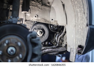 Oil Leak From The Engine Sump, Side View With The Wheel Removed