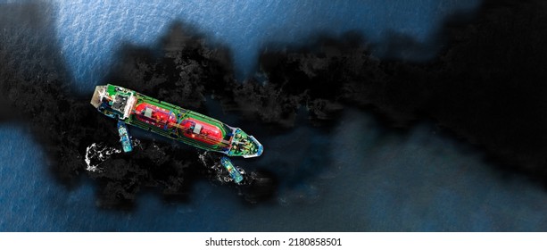 Oil leak from Ship , Oil spill pollution polluted water surface water pollution as a result of human activities. industrial chemical contamination. oil spill at sea. petroleum products. Insurance