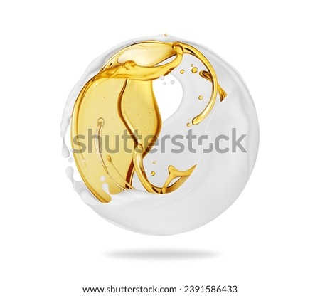 Oil and milk splashes in spherical shape isolated on white background