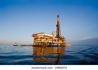 Oil or natural gas rig in Galveston Bay, Texas.