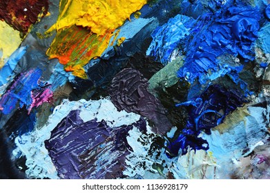 Oil Paint Palette. Multicolor Palette. Oil Paints. Paint Strokes And Mixes. Paint Blending.