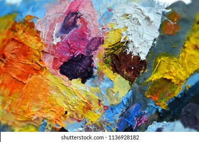 Oil Paint Palette. Multicolor Palette. Oil Paints. Paint Strokes And Mixes. Paint Blending.