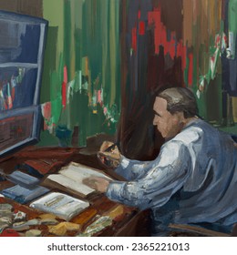 Oil painting artistic image of forex trader
