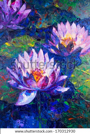 Oil painting of beautiful lotus flower