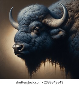 Oil painting of a buffalo