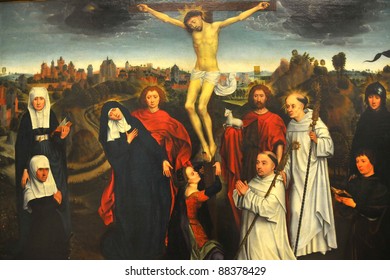 Oil Painting Of The Crucifixion By The Flemish Master Hans Memling