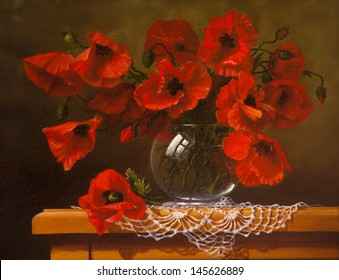 Oil painting canvas   poppy