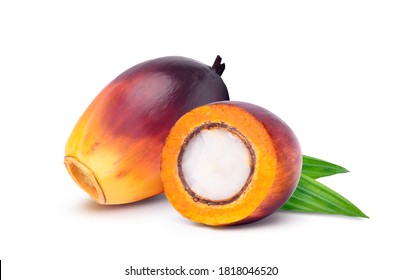 Oil Palm fruits with  cut in half isolated on white background.