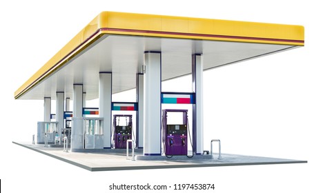 Oil petrol dispenser station isolated on white background with clipping path - Shutterstock ID 1197453874