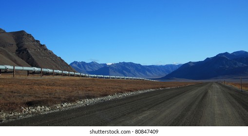 Oil Pipeline On The North Slope Of Alaska