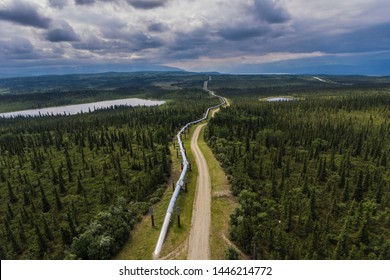 Oil pipeline through landscape alaska