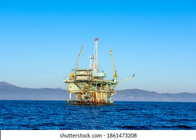 An oil platform off the coast of Santa Barbara run by Exxon Mobile produces crude that is converted to gasoline.