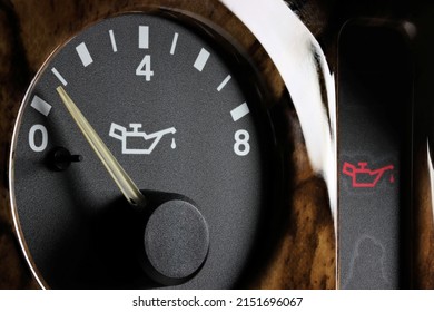 Oil Pressure Gauge In Car Dashboard - Low