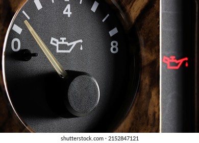 Oil Pressure Gauge In Car Dashboard - Low