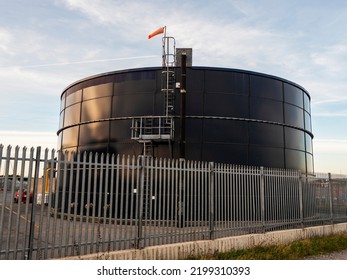 Oil Products Tall Meat Storage. Tank For Diesel Or Petrol Fuel Distribution And Import Or Export By Major Market Players. Essential Part Of Economy. Industrial Object.