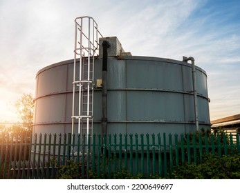 Oil Products Tall Meat Storage. Tank For Diesel Or Petrol Fuel Distribution And Import Or Export By Major Market Players. Essential Part Of Economy. Industrial Object.