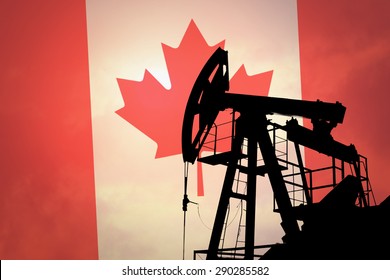Oil Pump On Background Of Flag Of Canada