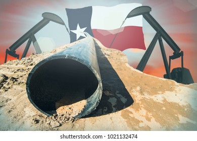 Oil Pumps And Pipeline On A Texas Flag Background