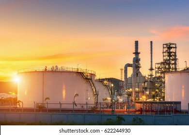 Oil Refinery factory at twilight , petrochemical plant , Petroleum , Chemical Industry