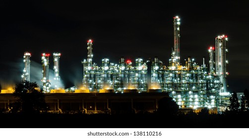 Oil refinery at night in Rayong, Thailand
