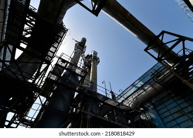 Oil refinery petrochemical chemical industry fuel distillation of petro-industrial plant. - Shutterstock ID 2180818429