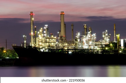 Oil Refinery Or Petrochemical Industry With Ship In Thailand.for Logistic Import Export Background