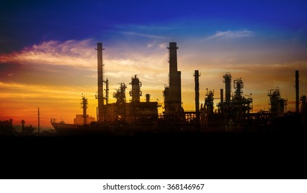 Oil Refinery Or Petrochemical Industry With Ship In Thailand. For Logistic Import Export Background