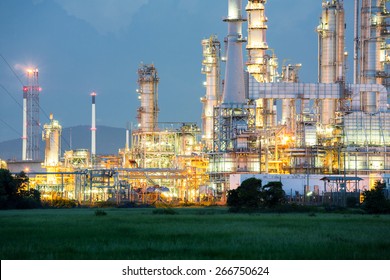 Oil Refinery Plant At Dusk