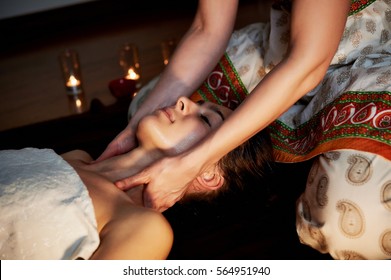 Oil Relaxing Head Massage. Relaxation And Therapy