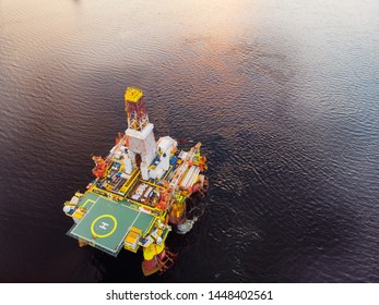 Oil Rig Accident Spill Into Sea, Aerial Top View. Concept Ecological Disasters Water.