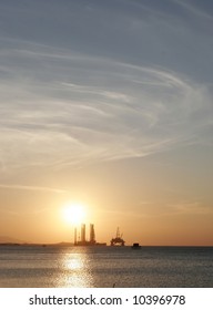 Oil Rig In The Caspian Sea Near Baku