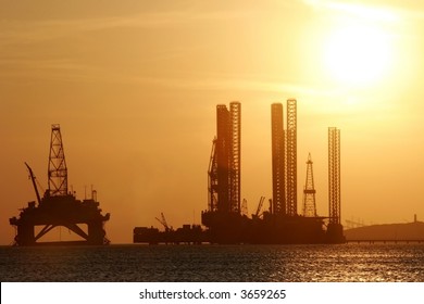 Oil Rig In The Caspian Sea  Near Baku