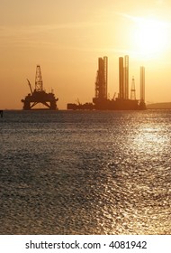 Oil Rig In The Caspian Sea Near Baku