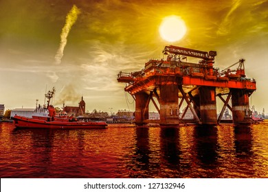 Oil rig in the dramatic scenery.