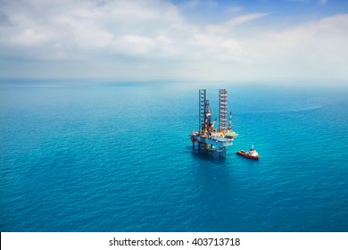 Oil Rig In The Gulf With Copy Space