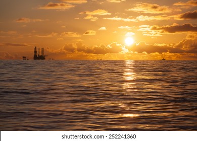 Oil Rig Silhouette On The North Sea