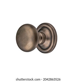 Oil Rubbed Bronze Round Door Knob, Handle. Brushed Steel Furniture For Doorways. Brown Matt Metal Decorative Element Isolated On White Background With Clipping Path. Series Of Furniture