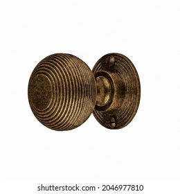 Oil Rubbed Bronze Round Door Knob, Handle. Ancient Brass Furniture For Doorways. Brown Matt Metal Decorative Element Isolated On White Background With Clipping Path. Series Of Furniture