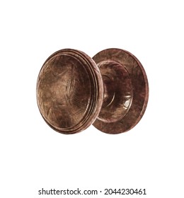 Oil Rubbed Old Bronze Round Door Knob, Handle. Brushed Steel Furniture For Doorways. Brown Scratched Metal Decorative Element Isolated On White Background With Clipping Path. Series Of Furniture