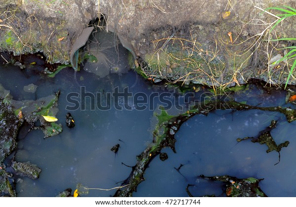 Oil Slick and dirty water flow out\
of the sewer,pollution and environmental\
concern