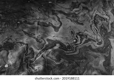 Oil Spill Black Background Ecology Disaster, Nature Industrial Pollution, Toxic Water Abstract