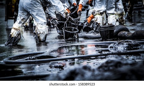 oil spill cleanup at koh samet thailand - Shutterstock ID 158389523