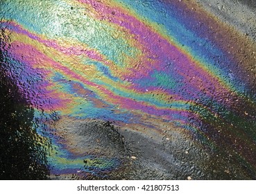 Oil Spill Pattern On Asphalt 