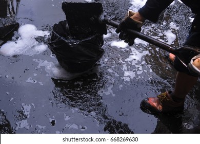 Oil Spill Pollution At Refinery  .