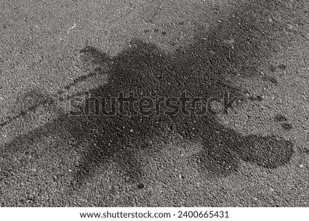 Oil stains from a car on the asphalt. Ecological disaster. Environmental pollution.