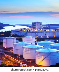 Oil Storage Tank At Night