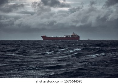 Oil Tanker, FPSO On The Storm Weather On The Horizon In The North Sea.